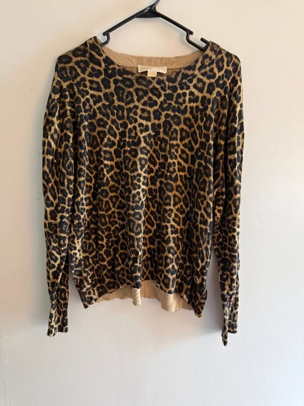 Michael Kors Leopard Print Crewneck Knit Sweater Size L